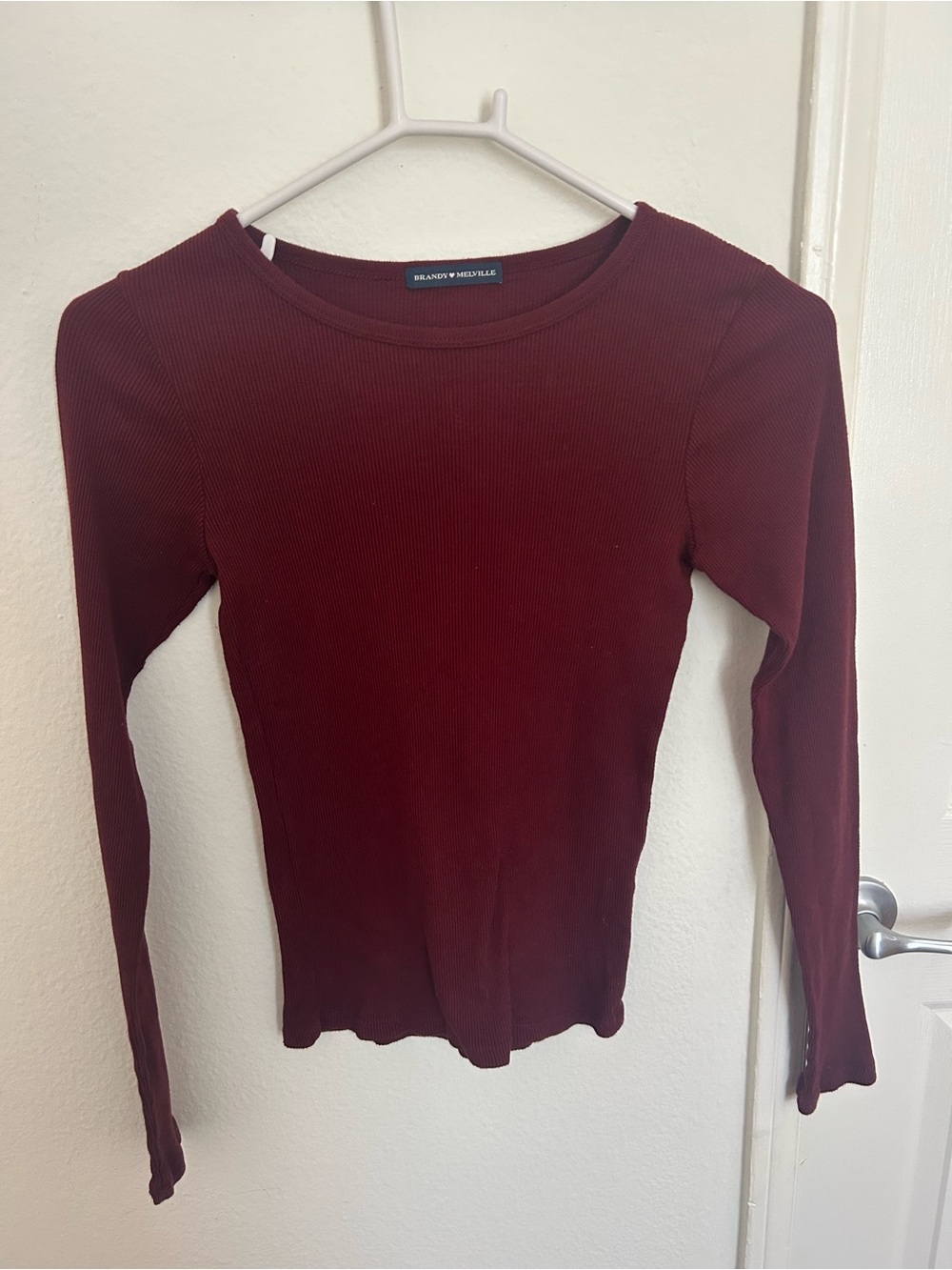 Brandy Melville Dark Burgundy Ribbed Long Sleeve Top